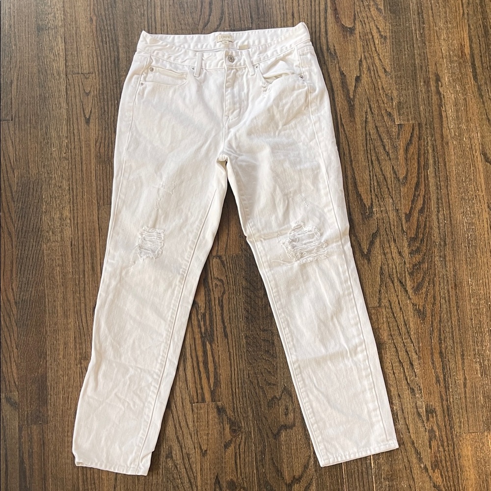 J. Crew White Distressed Straight Leg Jeans